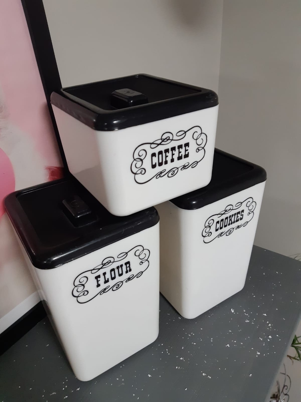 Rare 1960s Beacon Canister Set with Black Lids - Picture 2 of 4